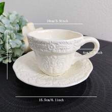200ml Rococo Style Embossed Ceramic Cup & Saucer Set - Embossed Rococo Cup and Saucer Set - View 2