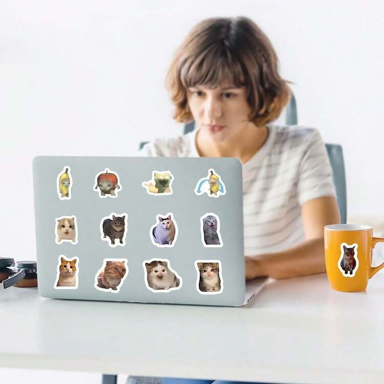 500 miếng dán hình mèo hài hước, hình ảnh mèo ngộ nghĩnh, chống thấm nước. - Nhiều màu - Xem 7