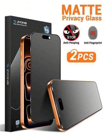 2 piezas Protector de pantalla mate anti-espía compatible con iPhone, etc. Accesorio de viaje esencial. Hecho de vidrio templado, alta dureza para resistir rasguños diarios. Pulido con precisión, diseño delgado que conserva la sensación táctil original, recubrimiento antihuellas mantiene la pantalla limpia en la oficina, fotografía al aire libre y otros escenarios.