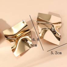 1 par de pendientes de clip asimétricos con pliegues brillantes y brillantes, un regalo clásico y versátil de moda - Amarillo Oro - Ver 3