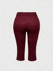 Women's Lightweight 7/8 Pants, Elegant Black Skort, Stretchy Slit Hem, Slim Fit Leggings, 7/8 Pants, Skinny Pants, Button & Zipper Design, Suitable For Summer/Autumn Casual, Outing, And Date Wear - Màu Đỏ Sâu - Xem 6