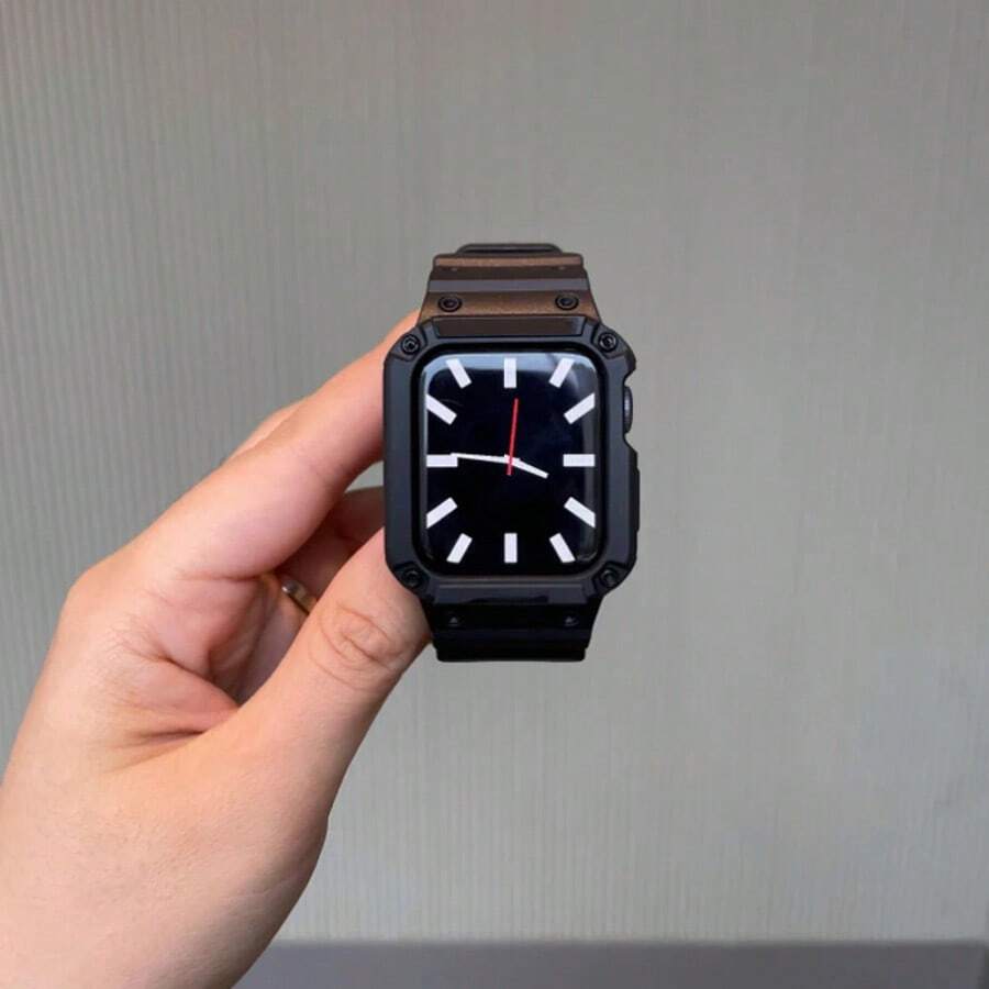 Dây đeo 1 dây có vỏ tương thích với dây đeo Apple Watch 45mm 44mm 42mm Apple Watch Series 9 8 7 SE 6 5 4 3 2 1 Dây đeo thể thao cho nam và nữ - màu đen - Xem 1