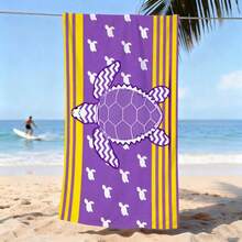 1pc Marine Life Sea Turtle Series Microfiber Beach Towel, Beach Blanket With Print, Multiple Sizes, Lightweight, Suitable For Swimming, Camping, Sports, Beach Or Gym - Yellow Striped Sea Turtle - View 2