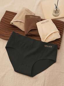 4pcs/Pack Seamless Mid-Waist Panties, Maillard Color Comfortable High Elasticity Triangle Briefs - Multicolor - View 2