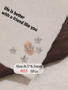 5 piezas Decoraciones de arte de uñas de mariposa de circonita de lujo, flores transparentes blancas de 5 pétalos de varios tamaños, piedras de rhinestones de circonita versátiles para decoración de uñas - Blanco - Ver 14