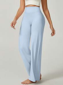 NcmRyu 1 buah Celana Olahraga Wanita Warna Polos Model Longgar Pinggang Tinggi Kaki Lebar - Baby Blue - View 9