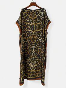 1pc Women's Retro Elegant Geometric Print Faux Silk Pullover Robe, Casual Daily Sunscreen Shawl For Spring/Summer - Multicolor - View 3