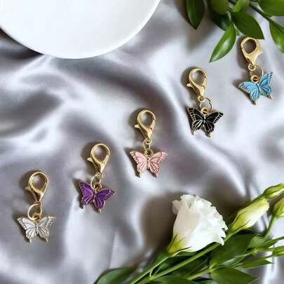 5/10/15个装蝴蝶钥匙扣 | 马卡龙粉、蓝色、紫色，蝴蝶结设计，优雅迷人，适合装饰包包和钥匙，花季礼物和派对小礼品，轻巧耐用