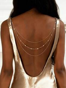 1pc Gold Double Layer Pendant Back Chain, Bridal Dress Body Jewelry Accessory - Gold - View 7