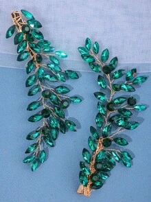 2pcs Women's Luxury Crystal Hair Clips, Romantic Purple Crystal & Vibrant Fuchsia Clips, Formal Dress Wedding Hair Accessories - Green - View 2