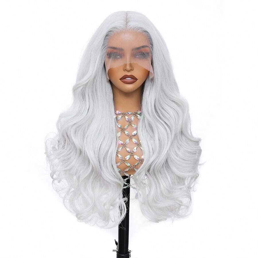 Dark Brown Color 26Inch 13X6 Transparent Lace Front Wig With Baby Hair For Women Body Wave Synthetic Heat-Resistant Wig - Grey - View 1