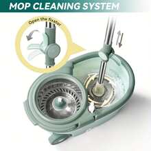 TAIMASI - Juego de trapeador giratorio de doble accionamiento y cubo para el hogar, trapeador giratorio, trapeador de lavado manos libres, uso en seco y húmedo, trapeador para eliminar el polvo, para pisos de madera dura, laminados, azulejos y madera. Herramienta de limpieza. - A - Ver 3