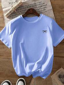 Camiseta holgada de manga corta con estampado de lazo y hombros anchos, de estilo casual para el verano - Multicolor - Ver 7
