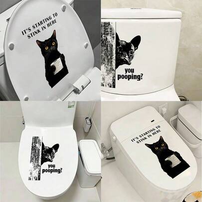 1/2pcsHumorous Pet Cat Dog Toilet Decal It's Starting To Stink In Here You Pooping Sticker Removable Waterproof Bathroom Mural Home Lid Ornament