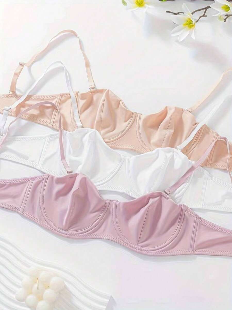 Bộ 3 áo ngực không gọng, màu trơn, nâng đỡ, gợi cảm và thoải mái, đồ lót nữ. - Nhiều màu - Xem 1