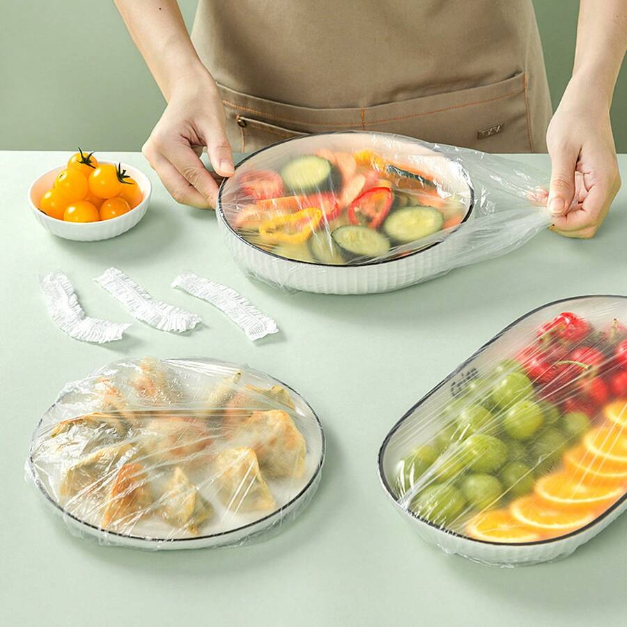 100PCS Disposable Elastic Mouth PE Food Preservation Covers Home Refrigerator, Sealing Covers Leftovers, Dust Covers - 100 PCS - View 1
