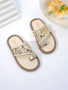 Dép lê hở mũi chống trượt mới cho bé gái mùa hè, dép lê trẻ em, giày dép đế dày thoải mái ngoài trời cho trẻ nhỏ/trung bình, dép công chúa lấp lánh cho bé gái, giày đi biển cho học sinh. - Vàng - Xem 3