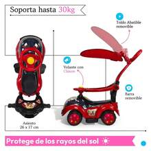 THE BABY SHOP Montable Correpasillos con Bastón Parental Desmontable, Volante Funcional, Luz, Sonido y Toldo - Para Niños de 3 a 6 Años - Rojo - Ver 5