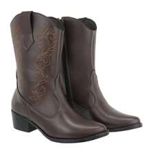 Women's Western Country Style Cowboy Boots, Mid-Calf, Embroidered Detail, Medium Heel, Winter New Arrivals - Màu nâu Sô-cô-la - Xem 4