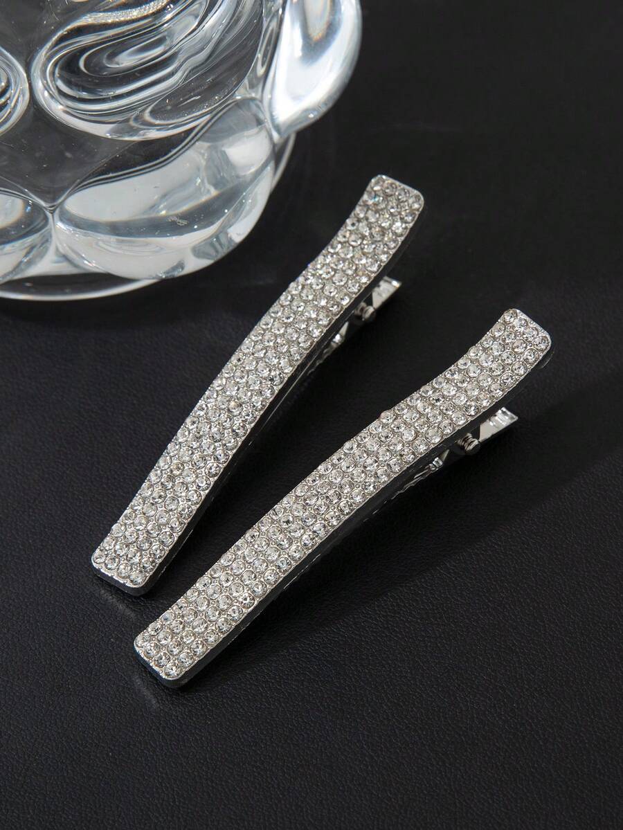2pcs Crystal Rhinestone Invisible Hair Clips, Suitable For Festivals, Daily Wear, And Parties - Silver - View 1