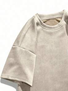 1pc Teenage Boys/Youth Casual Outdoor Fashionable Simple Suede Short Sleeve T-Shirt, Summer - Apricot - View 4