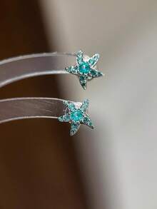 1 件优雅航海风耳钉，饰有全覆盖式蓝绿色宝石细节 - 水湖藍海星耳環 - 查看 5