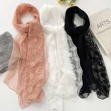 Lace Silk Scarf, Artistic Style Long Ribbon, New Spring/Summer Thin Neck Scarf, Shawl For Outer Wear - Hồng - Xem 4