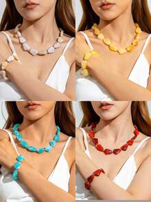 imoli Bộ 2 món trang sức phong cách Bohemian, đính đá kim cương và hạt tròn bất đối xứng, làm từ acrylic, thích hợp cho nữ giới đi làm, đi nghỉ mát, là món quà tuyệt đẹp. - Nhiều màu - Xem 2