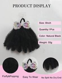 Synthetic 8inch Kinky Curly Ponytail With Shiny Bow Drawstring Tie Straps Ponytail Hairpiece For Kids 1pc - Black - View 6