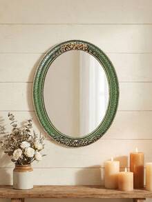 1pc Vintage Lace Pattern Oval Decorative Wall Mirror, European Style Home Decor Art Piece, Creative Vanity Mirror, Suitable For Wall Decor, Dressing Table Mirror And Photography Props - Multicolor - View 7
