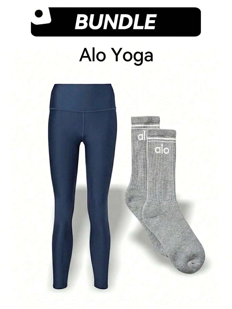 Alo 紧身裤和复古袜子套装 透气速干吸汗弹性好 易洗保暖 多功能运动日常男女通用 海军蓝和灰色 W51314r-海军蓝+A0357U-灰色 - 海軍藍-Grey - 查看 1