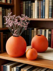 Spherical Vase Decor, Indoor Desktop Bookshelf Vase Floral Decor, Spherical Home Decor, Spherical Decorative Vase Placed In The Center Of Dining Table, Wedding Venue, Office, Living Room - Orange - View 5