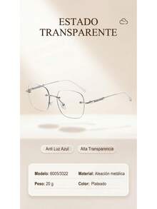 Lentes Sin Marco Fotocromáticos 2 Piezas, Protección UV y Luz Azul, Estilo Moderno - Plateado - Ver 6