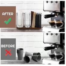 18oz Adjustable Coffee Cup Dispenser Cup Holder Organizer For Storing Paper Cups Straws Lids And Disposable Tableware 4-Compartment Single Layer Black And Brown - Black and Brown - View 4
