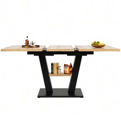 Telescopic Dining Table (118-157*70*75cm), Extendable Table, Kitchen Table, Extendable Up To 118-157cm By Means Of Internal Extension Leaves, For Kitchen And Living Room, Dining Table Wood Color