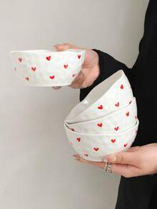 1pc/2pcs/4pcs Set Asymmetrical Heart-Shaped Handmade Ceramic Rice/Snack/Dessert Bowl, Exquisite Girly Glazed Ceramic Bowl, Suitable For Home, Restaurant, Cafe - Multicolor - View 8