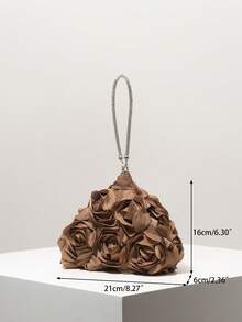 Mini Floral Novelty Clutch Bag, Suitable For Evening, Party, Ball, Wedding And Other Occasions, Elegant Ladies Handbag, Gift,Bride - Brown - View 8