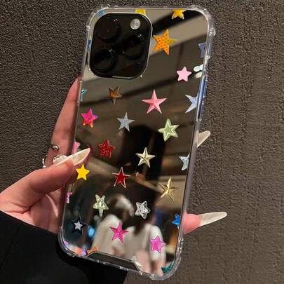 Funda de espejo con estampado de estrellas de colores, estilo dulce Y2K, funda protectora compatible con iPhone 13/11/17/17pro/16/14/15/15pro/15 Plus/15 Promax/7plus/8plus/X/Xs Max/Xr/11pro/12pro/13pro/14pro/12mini/13mini/11promax/12promax/13promax/14promax/14plus/17pro Max/17Air/6/6s Plus/7/8/16Pro/16plus/16promax/Se2/17promax y compatible con Samsung Galaxy/A54/A14/A12/A13/A15/A32/A33/A24/A52S/S20/S21/S22/S23/S24/S23Plus/S24ultra/S25/A15/A33/A23
