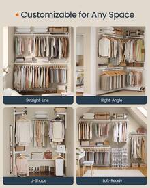 SONGMICS Closet System, Closet Insert Organizer, 4-8 Ft, Adjustable Metal Shelving Unit With 6 Hanging Rods, 6 Shelves, And Hooks, For Pantry Mudroom Garage Basement - 白色 - 查看 4