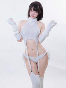 Virgin Killer Sweater, Lolita Knit Top, Dango Girl Cosplay, Sexy Cosplay Outfit, Anime Costume Women, Halloween Party Outfit, Open Back Sweater, Arm Cover Socks Set - 白色 - 查看 6
