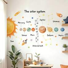 儿童太阳系墙贴，水彩行星太空墙贴，可移除教育墙饰，适用于卧室、教室、托儿所、游戏室 - 水彩星系 - 查看 3