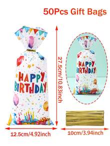 25/50 piezas Bolsas de regalo de plástico para cumpleaños, bolsas de embalaje de regalo con patrón de lunares y globos de colores, suministros para fiestas de cumpleaños, pequeños negocios, compras, decoración de fiestas de cumpleaños felices, bolsas de regalo para fiestas - Multicolor - Ver 12
