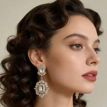 1 Pair Luxurious Retro Crystal Gemstone Pendant Earrings, Women's Party Jewelry - White - View 7
