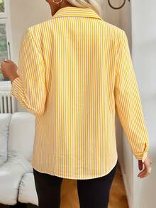 Classic Striped Long Sleeve Formal Dress Shirt, European Style, Suitable For Commuting And Office Wear - Yellow - View 2