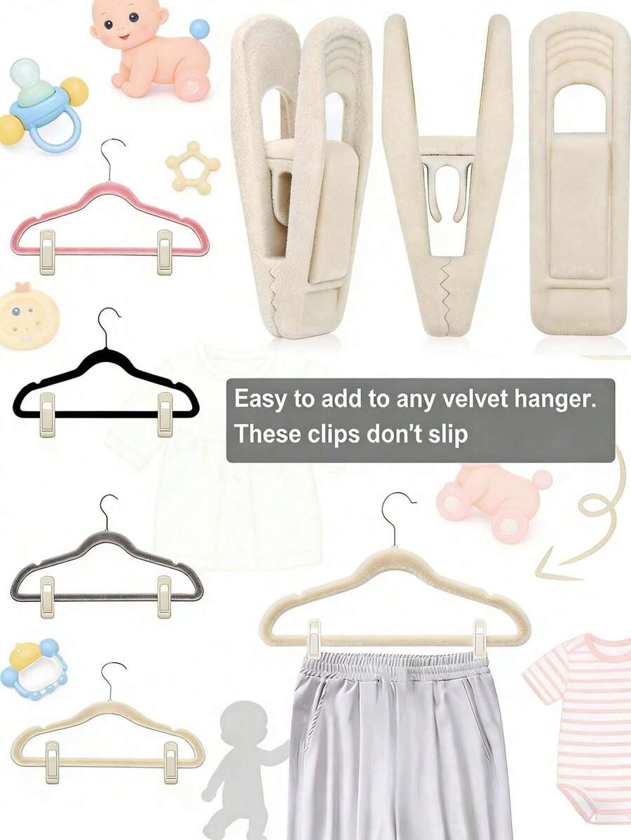 20pcs Beige Velvet Clips, Suitable For Skirt Hangers, Strong Velvet Clips, Also Suitable For Ivory Velvet Hangers - Multicolor - View 1