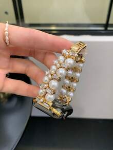 1条女士珍珠蝴蝶表带，时尚珍珠蝴蝶运动表带，兼容 Ultra/SE/11/10/9/8/7/6/5/4/3/2/1，45/49/38/40/41/42/44/46毫米 - 金色 - 查看 3