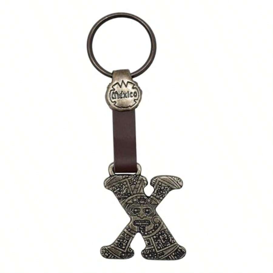 Metal Keychain With Engraved Initial And Calendar - Handmade Gift Of Mexican Heritage - 字母 X - 查看 1