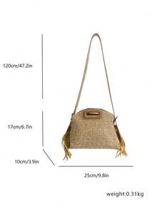 Women's Handbag, Shell Shaped Straw Bag, Fashion Beach Vacation Crossbody Bag, Khaki - Khaki - View 7