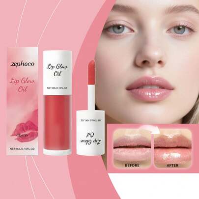 Aceite labial hidratante de cereza, hidratación duradera, efecto voluminizador, nutrición de la piel, para labios secos, resistente al agua, sin descamación, brillo labial cristalino hidratante, portátil para uso diario