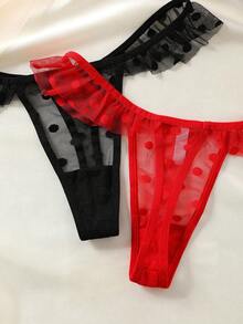 3 piezas de bragas tipo tanga de mujer con inserciones de malla semitransparente - Multicolor - Ver 5